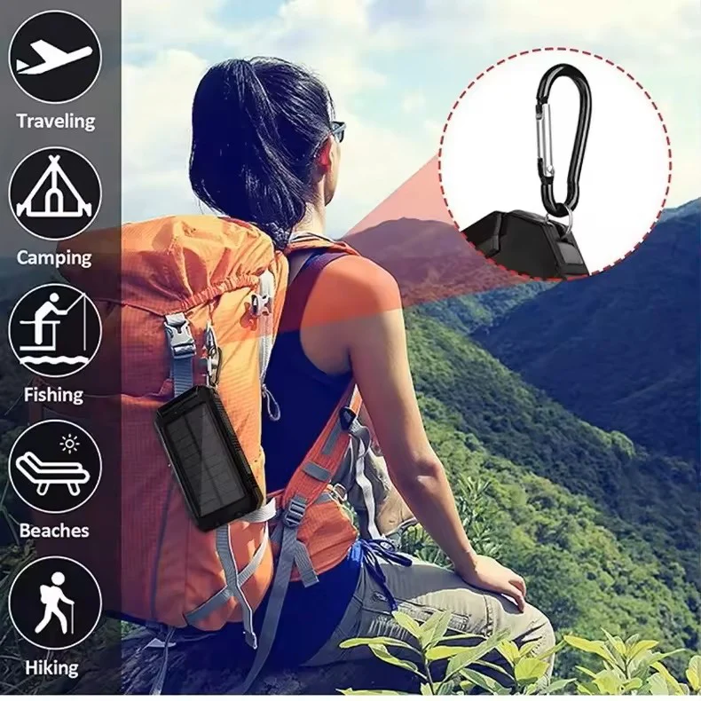 20000 mAh Waterproof Solar Power Bank – High Output Charger with Compass & LED - Image 2