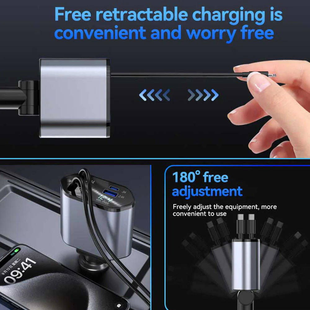 4-in-1 Super Fast Car Charging Cable – Multi USB Charger with Type-C, Lightning & Micro USB Connectors - Image 3