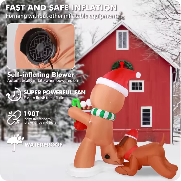 5FT Christmas Inflatable Gingerbread Man & Dog – LED Light-Up for Outdoor Decoration - Image 6