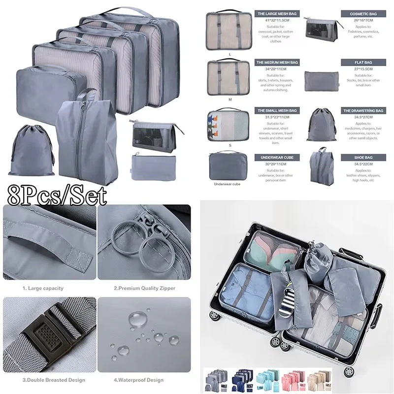 8-Piece Fashion Travel Storage & Packing Cubes Set – Portable Luggage Organizers with Zippers - Image 9