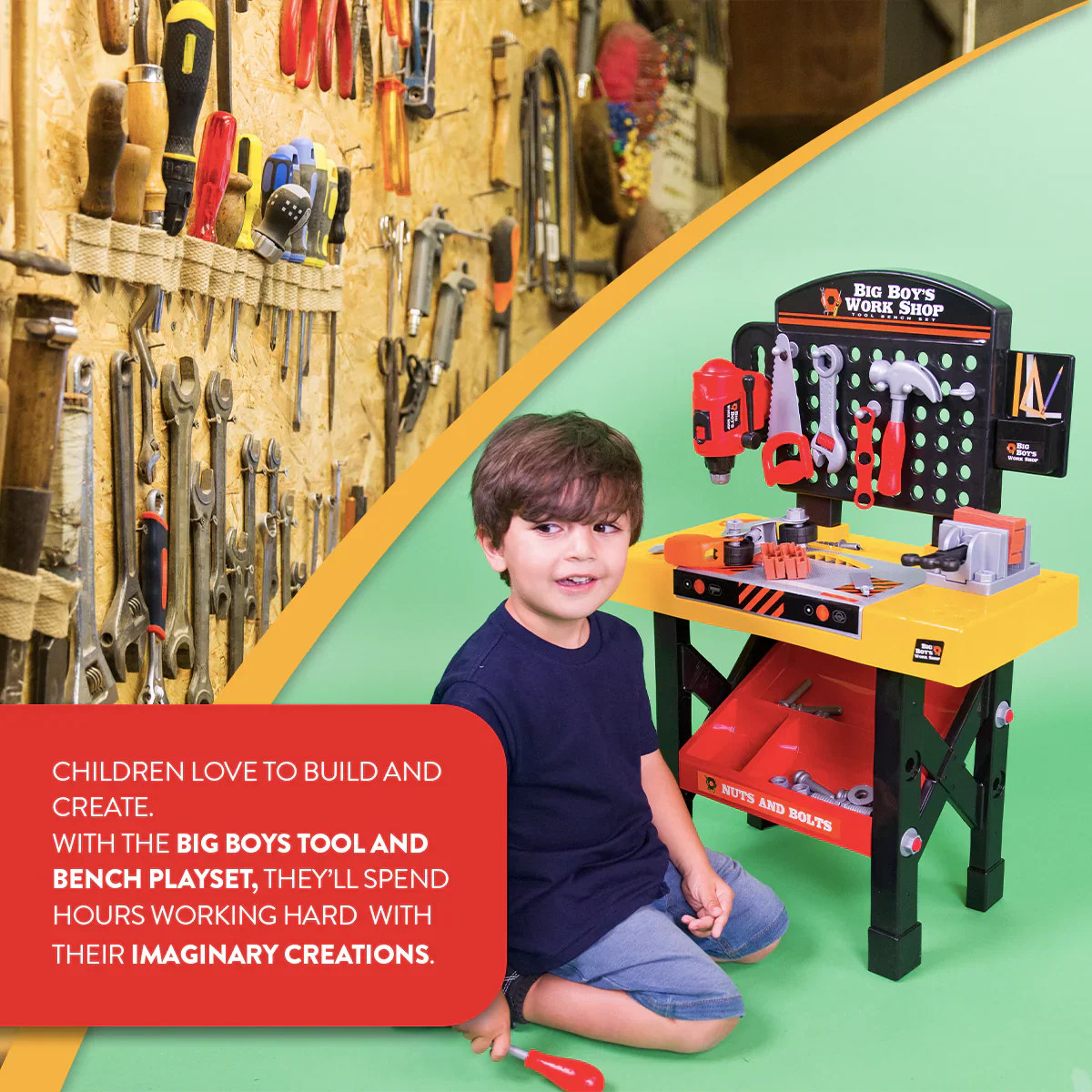 Big Boys Tool & Workbench Playset – 54 Piece Kids Construction Kit - Image 5
