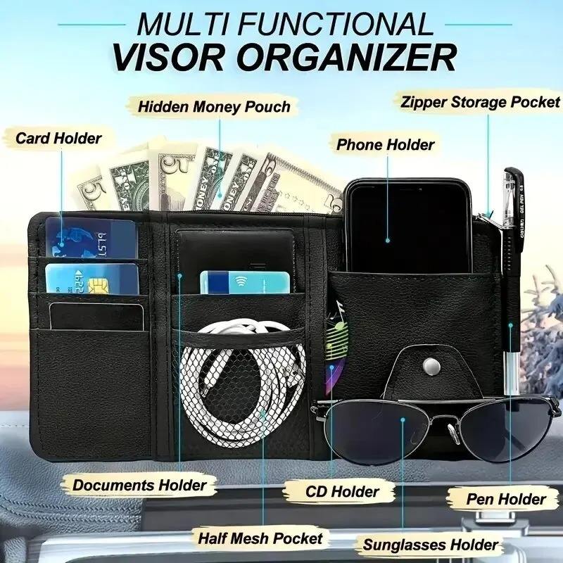 Car Sun Visor Organizer – Multi-Pocket Storage for Sunglasses, Cards, and Phone - Image 2