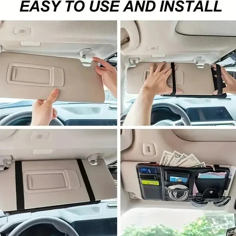 Car Sun Visor Organizer – Multi-Pocket Storage for Sunglasses, Cards, and Phone - Image 3