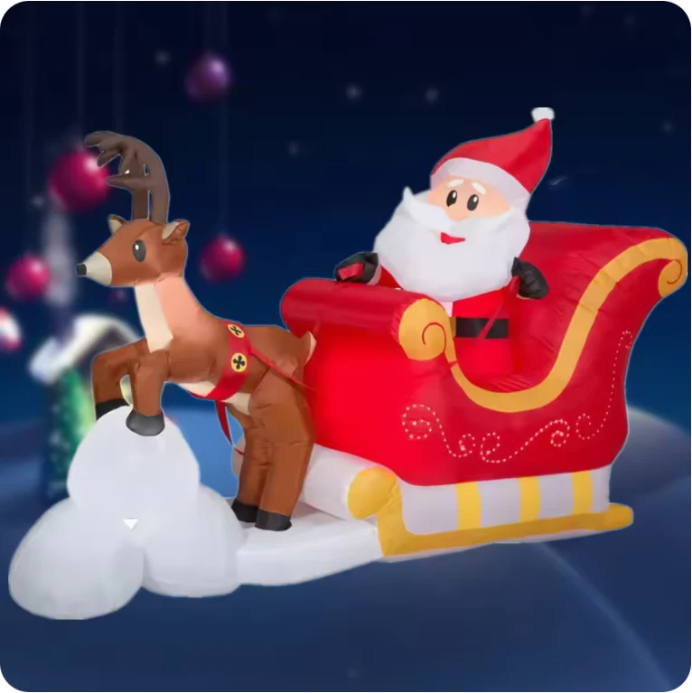 Christmas Inflatable Santa Sleigh with Reindeer – LED Light-Up Outdoor Holiday Decoration - Image 4
