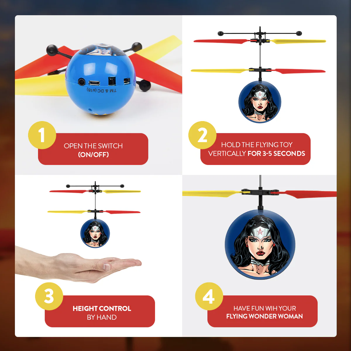 DC Justice League Wonder Woman IR UFO Ball Helicopter - Image 4