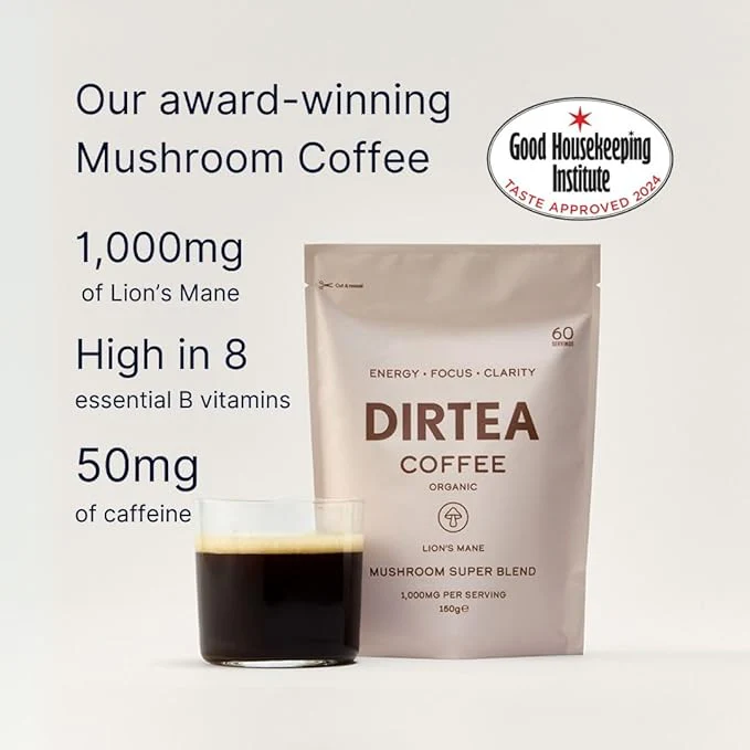 Dirtea Mushroom Coffee with Organic Lion’s Mane, Maca, Ashwagandha & Vitamin B Complex - Image 4