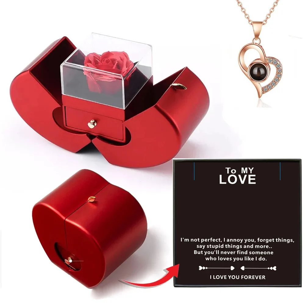 Eternal Rose + Necklace in a Red Apple Jewelry Box - Image 8