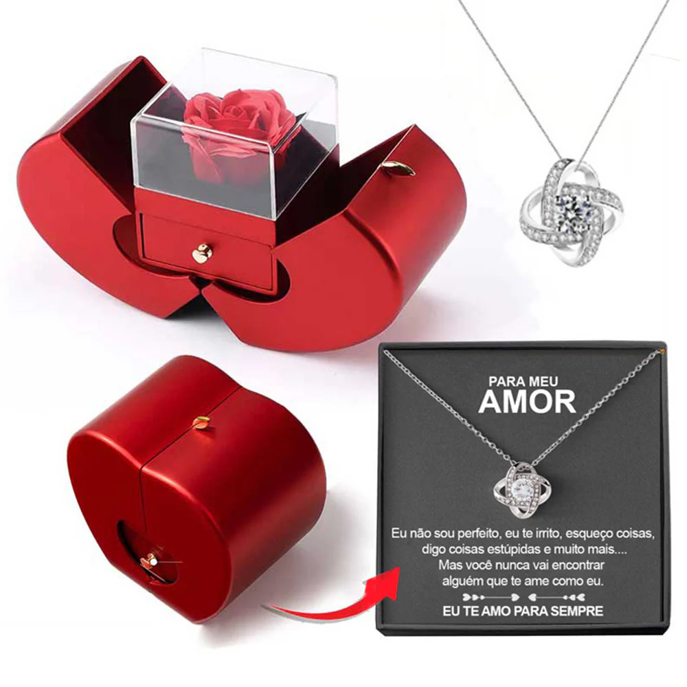 Eternal Rose + Necklace in a Red Apple Jewelry Box - Image 9