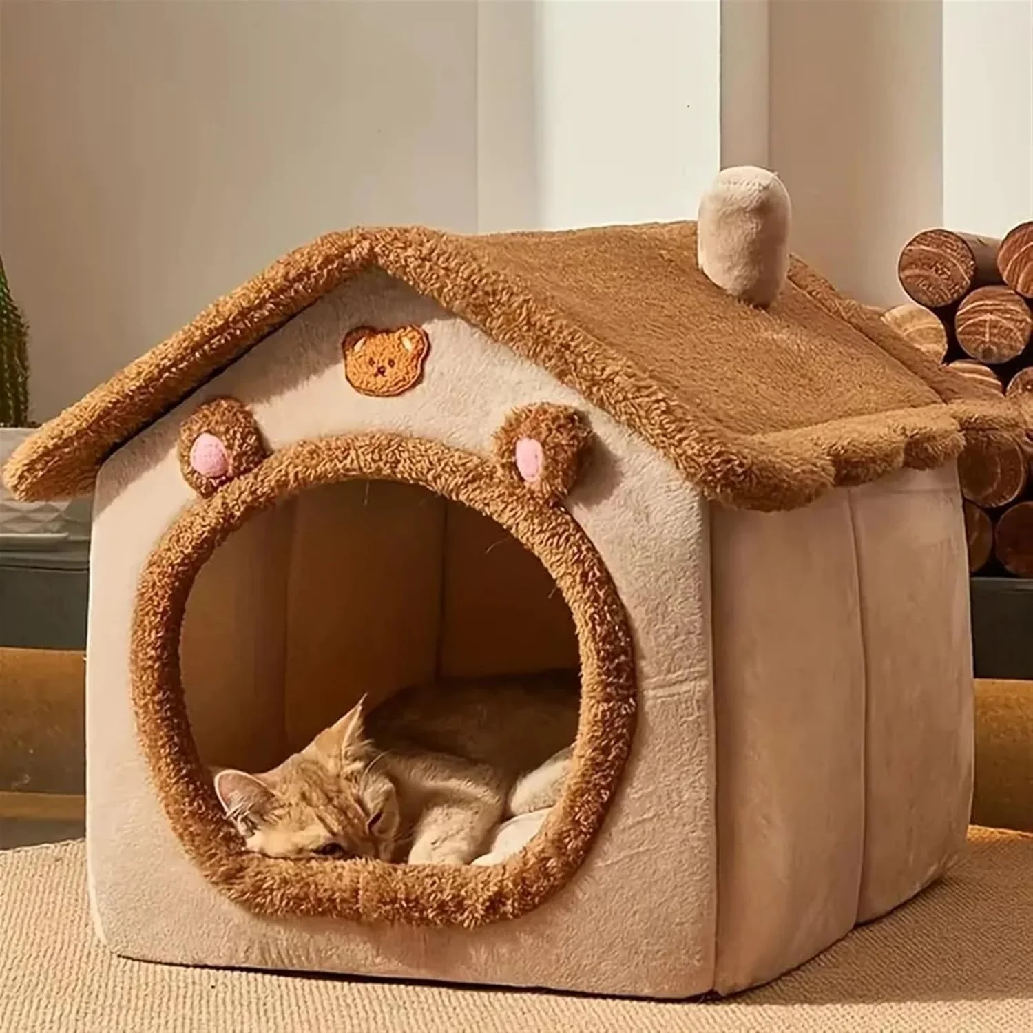 Foldable Pet House Bed – Washable Soft Cave for Small Dogs & Cats - Image 4