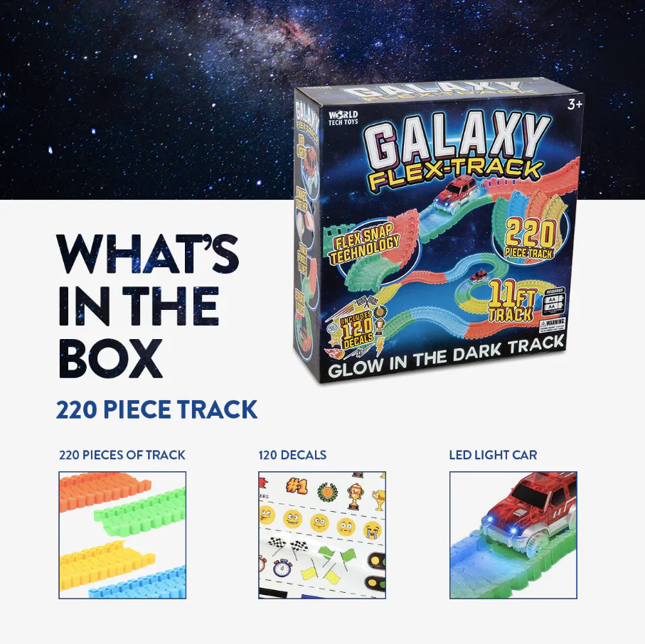 Galaxy Flex Track Glow-in-the-Dark Race Set – 220 Pieces with LED Light Car - Image 2