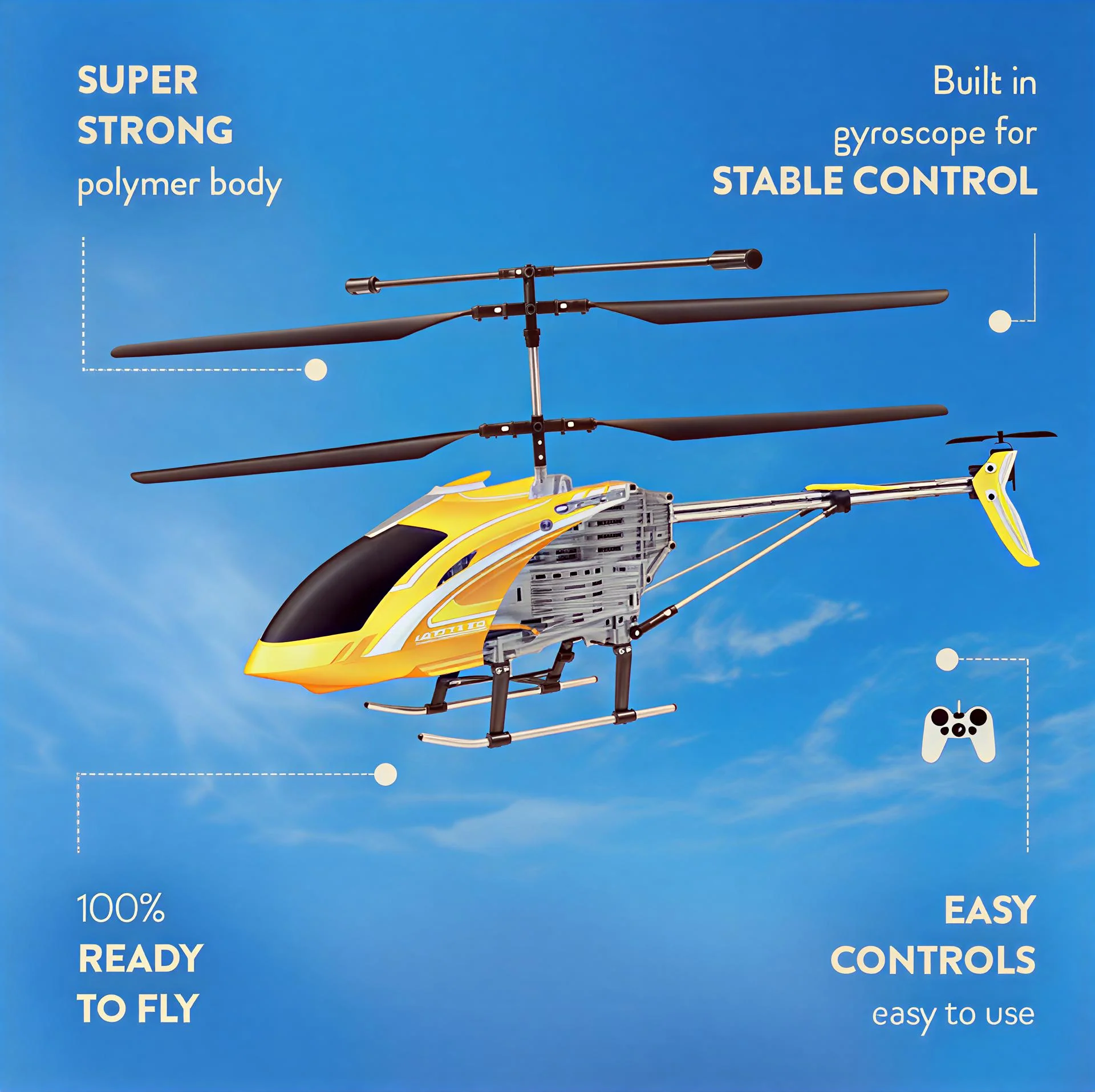 Hercules 3.5CH Gyro Helicopter – Unbreakable Remote Control Helicopter with LED Lights and USB Recharge - Image 5