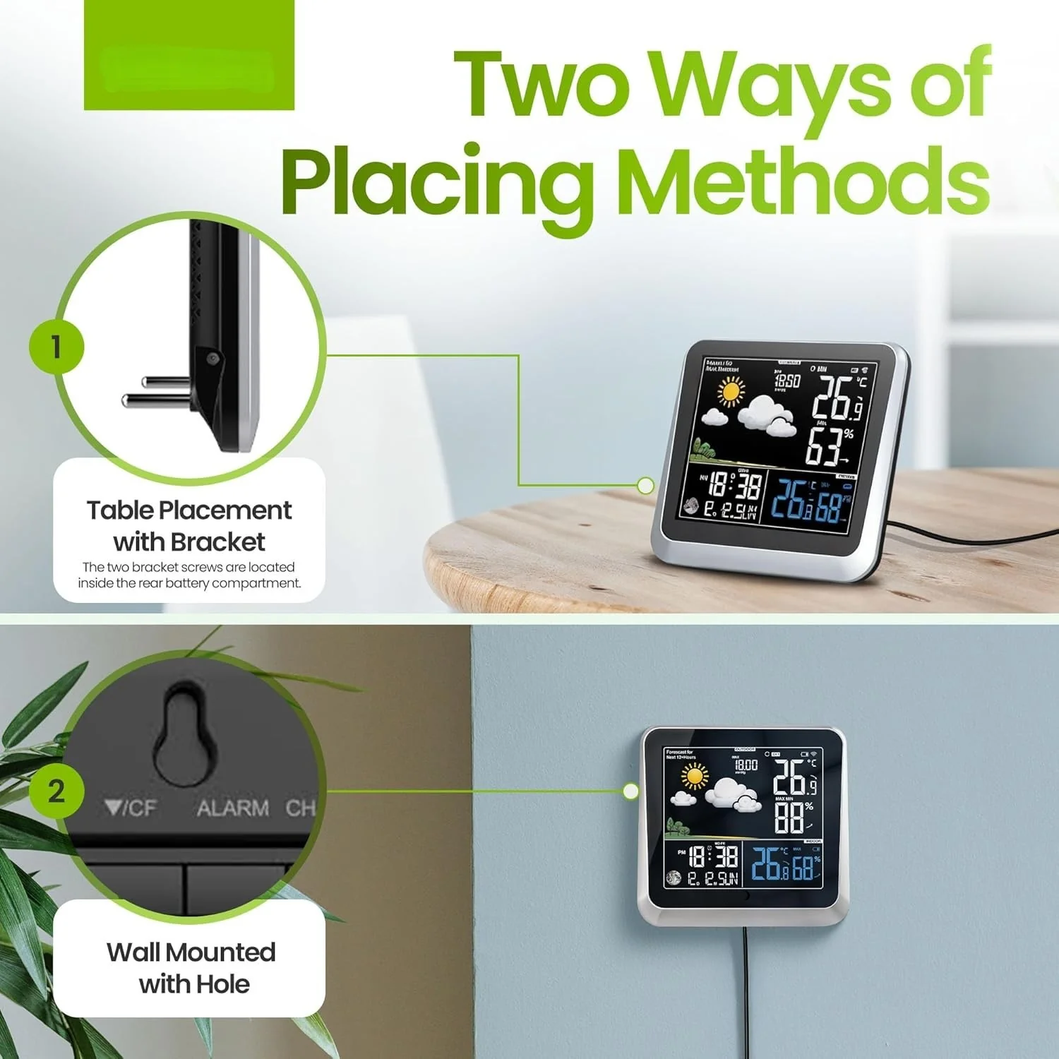 Home Weather Station & Indoor/Outdoor Thermometer Wireless – Weather Forecast, Barometer & Moon Phase Display - Image 2