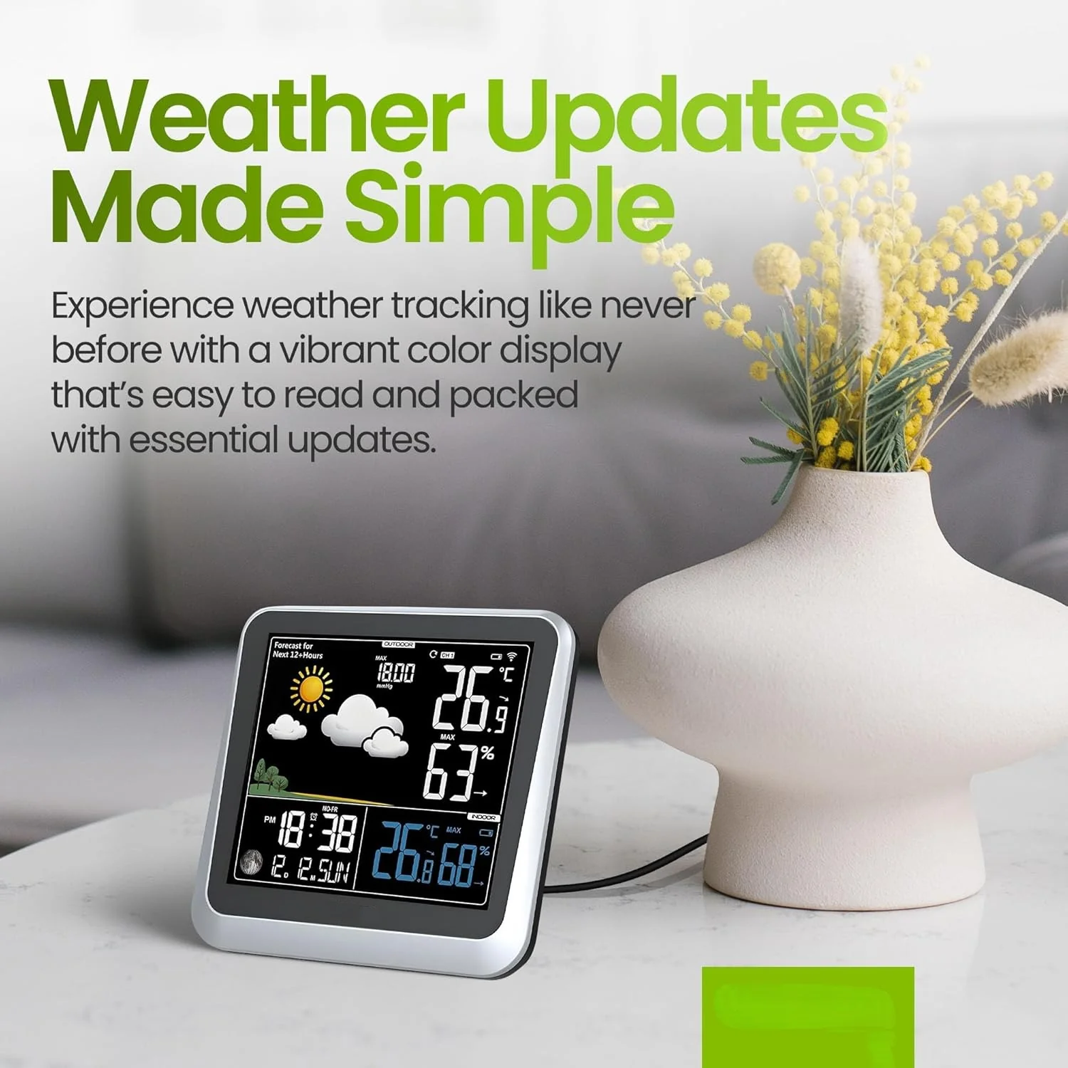 Home Weather Station & Indoor/Outdoor Thermometer Wireless – Weather Forecast, Barometer & Moon Phase Display - Image 3