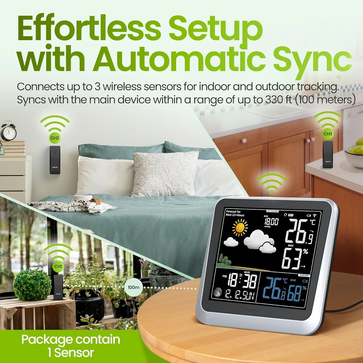 Home Weather Station & Indoor/Outdoor Thermometer Wireless – Weather Forecast, Barometer & Moon Phase Display - Image 5