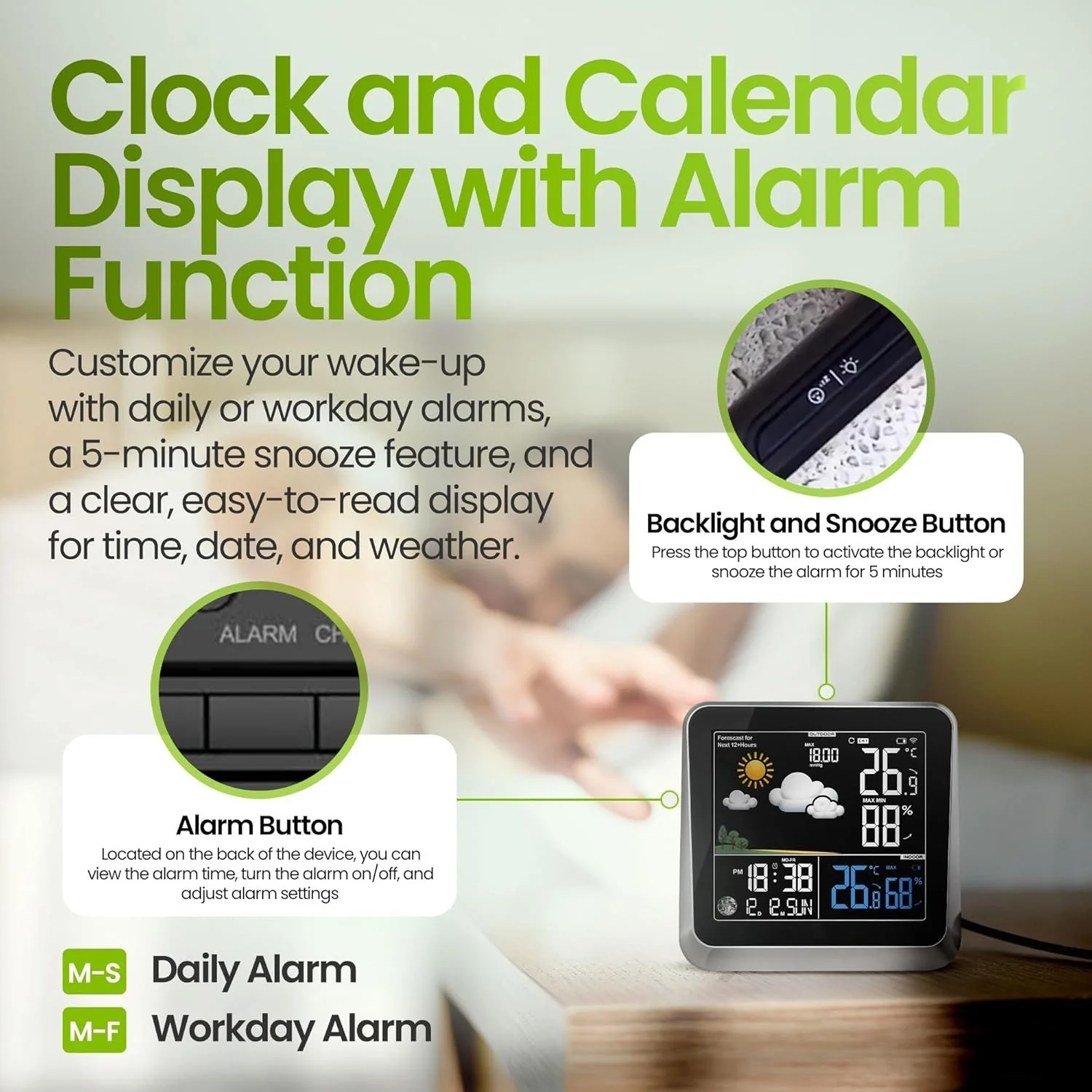 Home Weather Station & Indoor/Outdoor Thermometer Wireless – Weather Forecast, Barometer & Moon Phase Display - Image 7