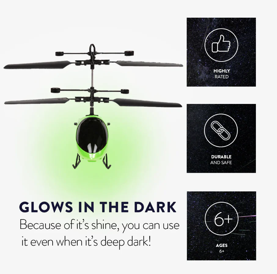 Hornet Glow in the Dark 2CH IR Helicopter – Mini Remote Control Indoor Chopper with LED Lights and USB Recharge - Image 2