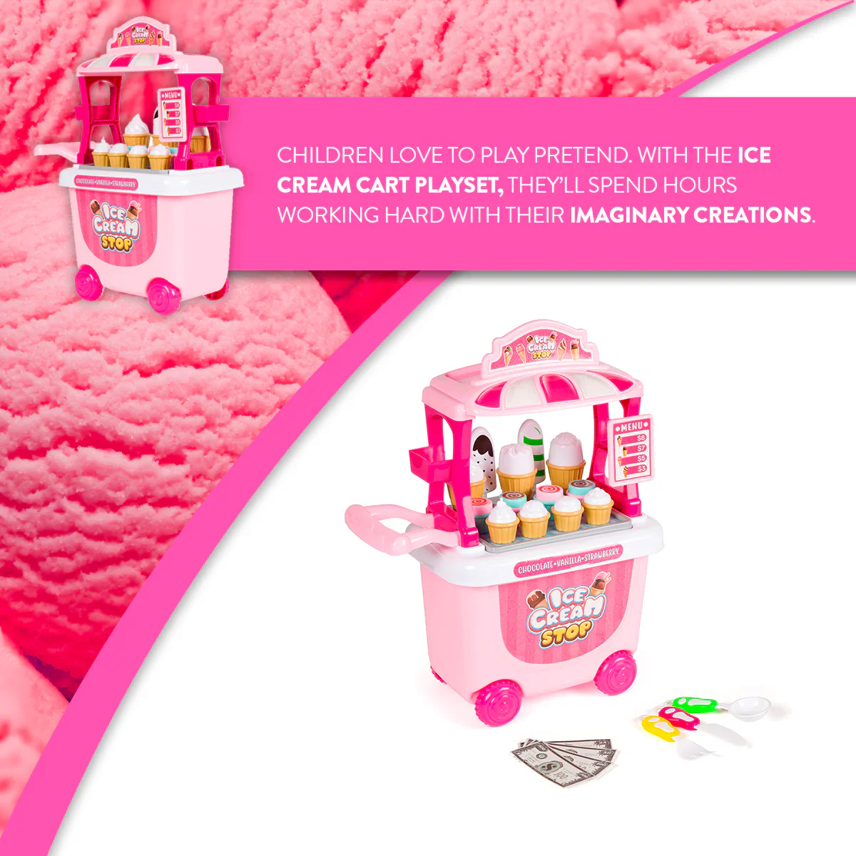 Ice Cream Cart Playset – Kids Dessert Shop & Treat Trolley - Image 3