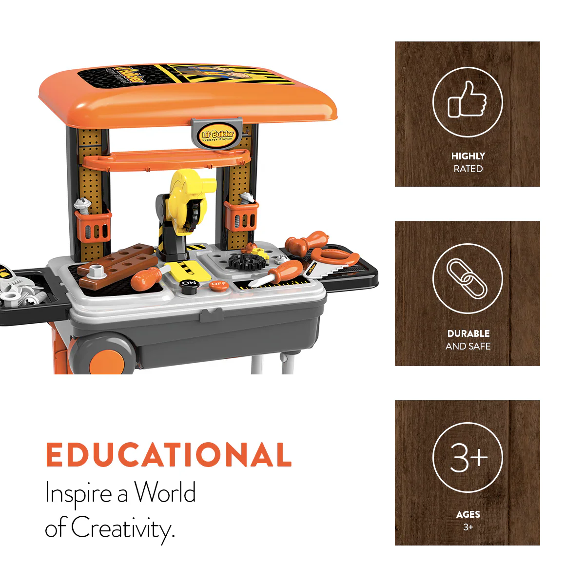 Lil’ Builder Suitcase Playset – 36 Piece Kids Construction Role-Play Kit - Image 4