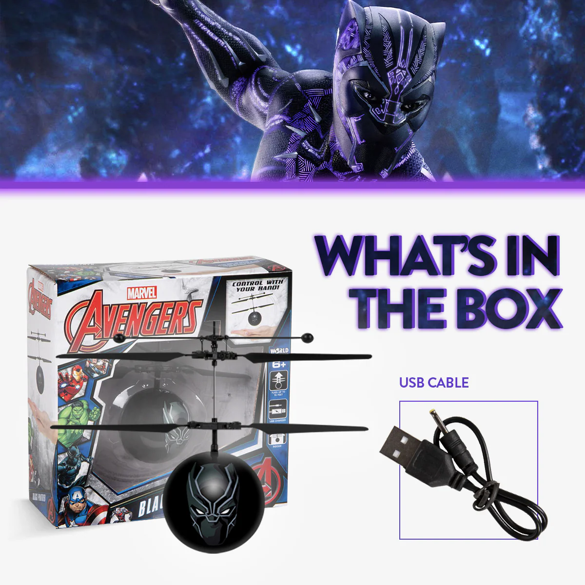 Marvel Avengers Black Panther IR UFO Ball Helicopter - Image 3