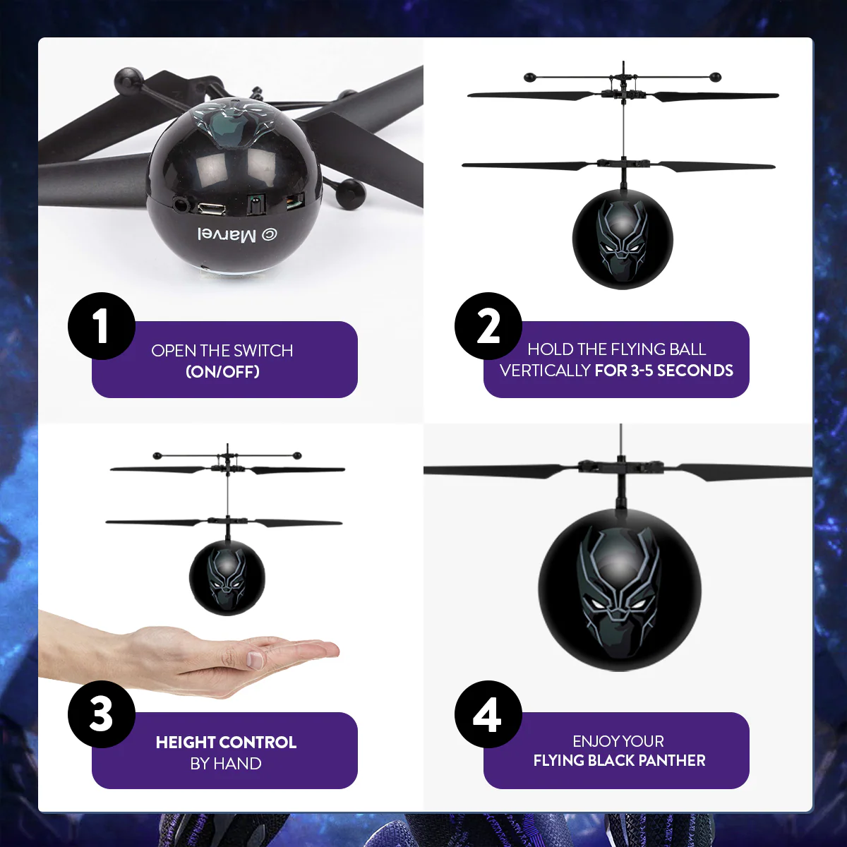 Marvel Avengers Black Panther IR UFO Ball Helicopter - Image 4