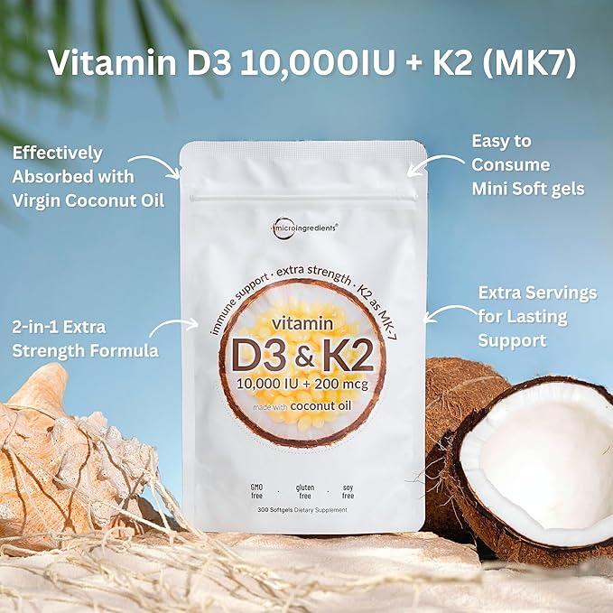 Micro Ingredients Vitamin D₃ 10,000 IU + K₂ MK‑7 200 mcg - Image 6