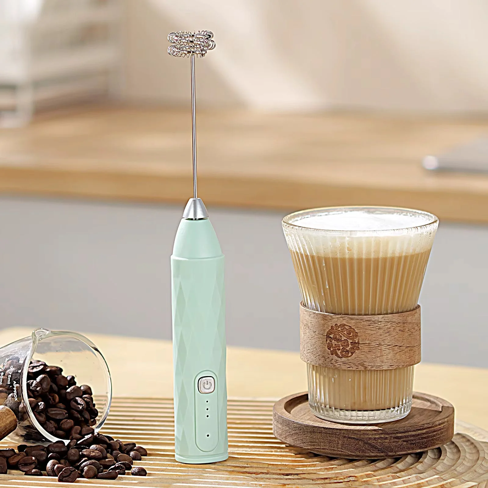 Mini Electric Handheld Milk Frother – USB Rechargeable Coffee, Latte & Cocktail Mixer - Image 4