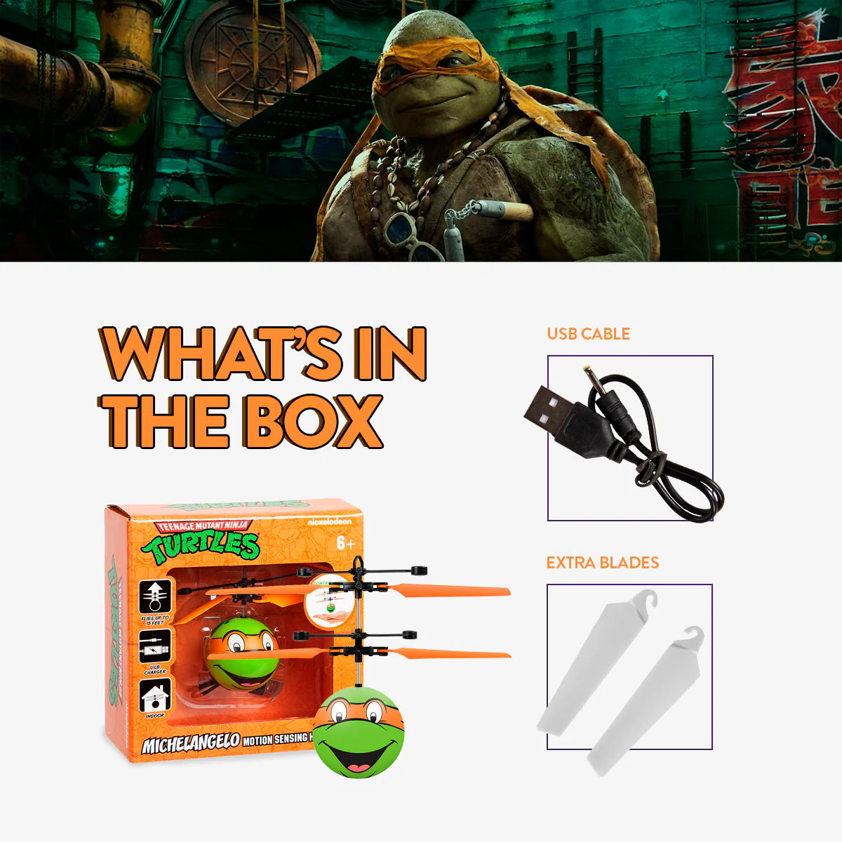 Nickelodeon TMNT Michelangelo IR UFO Ball Helicopter - Image 2