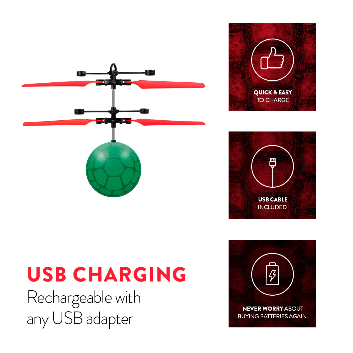 Nickelodeon TMNT Raphael Flying Figure IR UFO Ball Helicopter - Image 6