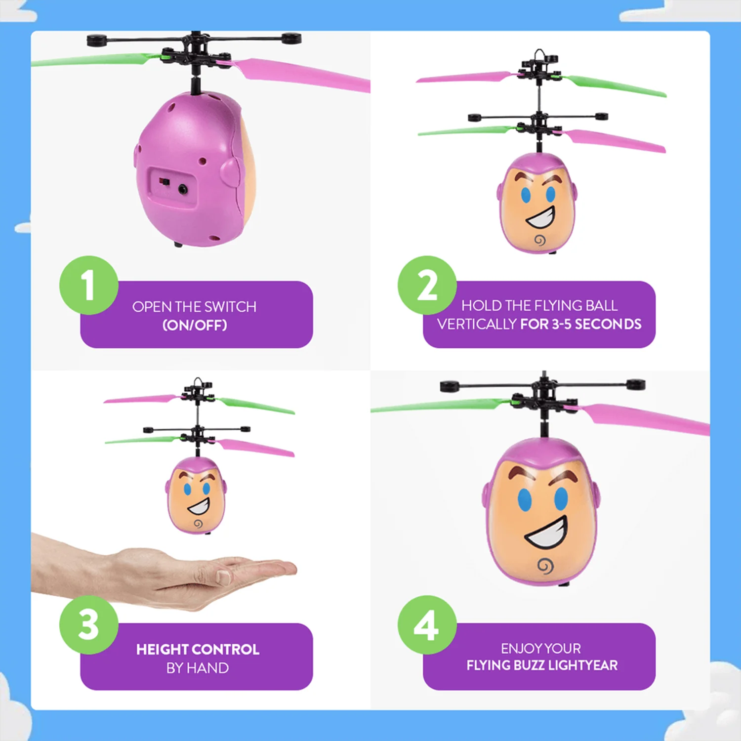 Pixar Toy Story Emoji Buzz Lightyear IR UFO Ball Helicopter - Image 6