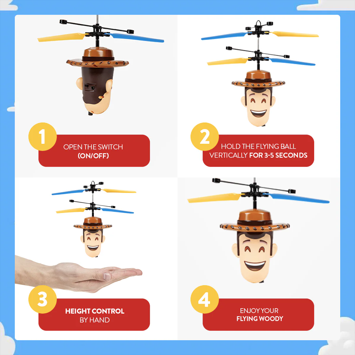 Pixar Toy Story Emoji Woody IR UFO Ball Helicopter - Image 4