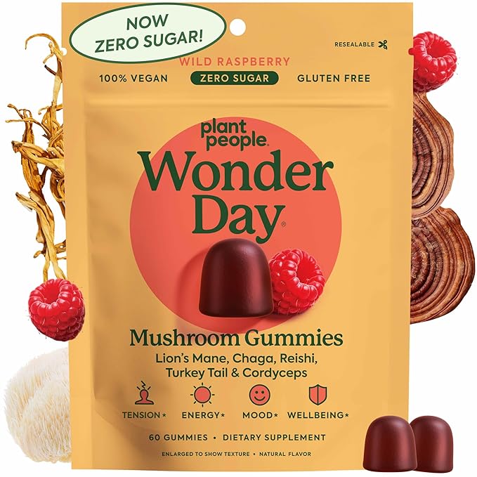 Plant People WonderDay Mushroom Gummies ā Wild Raspberry