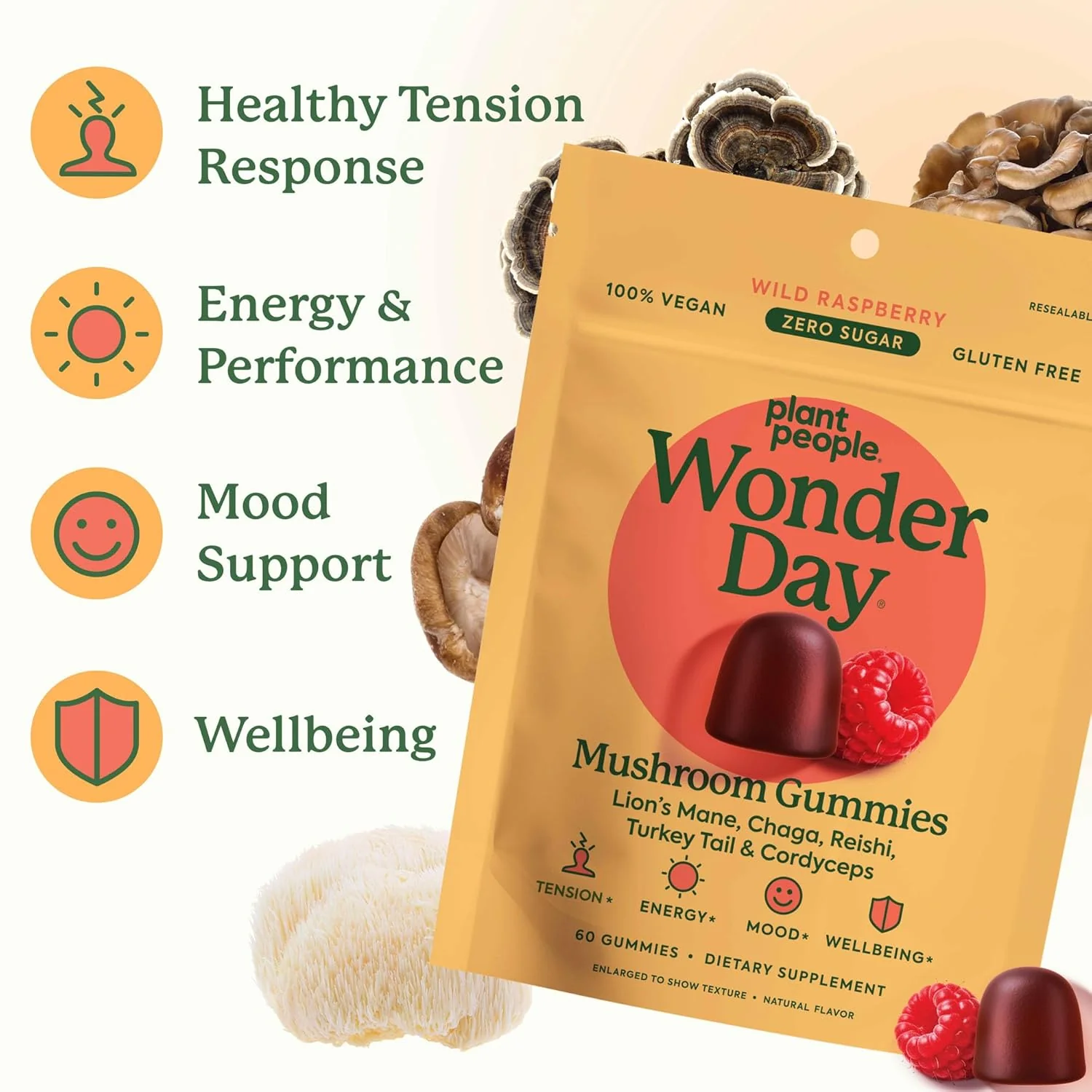 Plant People WonderDay Mushroom Gummies ā Wild Raspberry - Image 4
