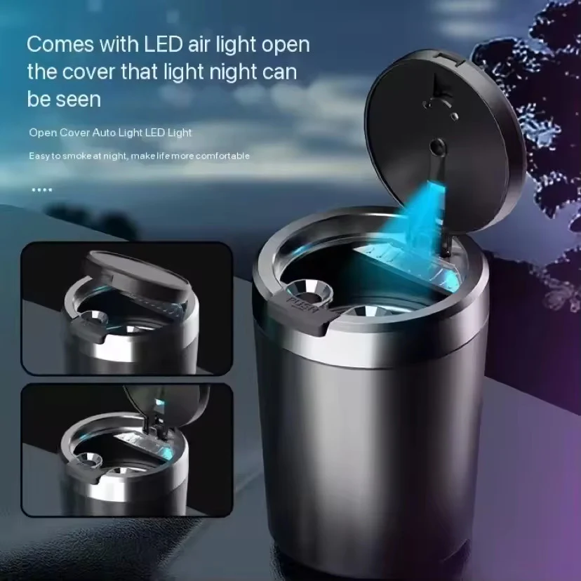 Portable LED Car Ashtray – Alloy Lid + Smokeless Design - Image 4