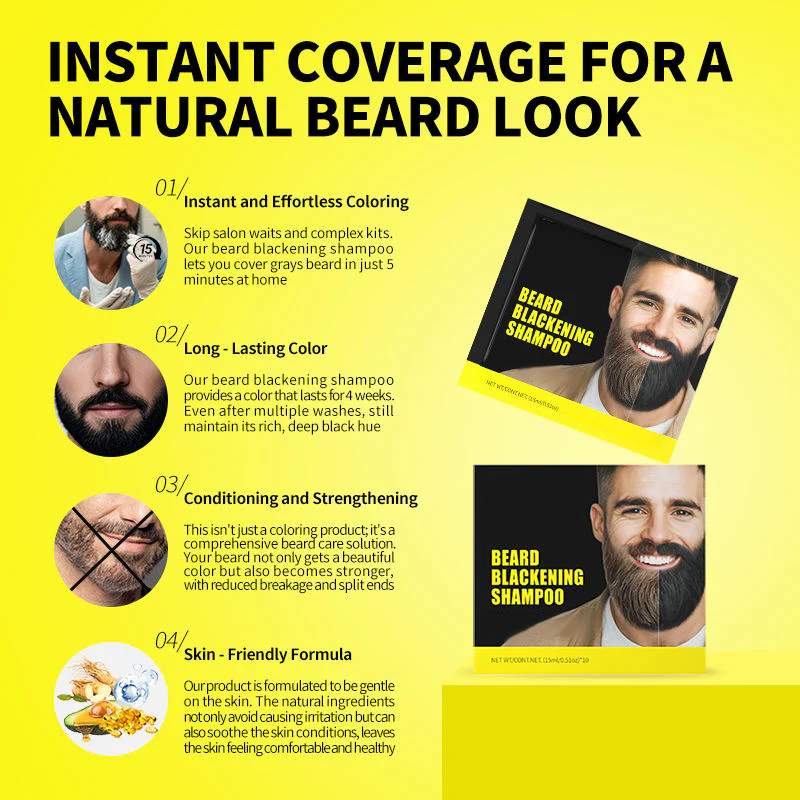 Semi-Permanent Menās Beard Dye Shampoo ā Natural Black Color, Easy 5-Minute Gray Coverage - Image 5