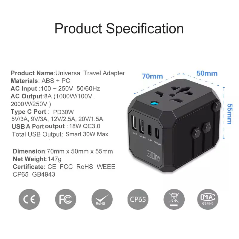 Universal Travel Adapter (US/EU/AU/UK) All-in-One International Plug Charger - Image 6