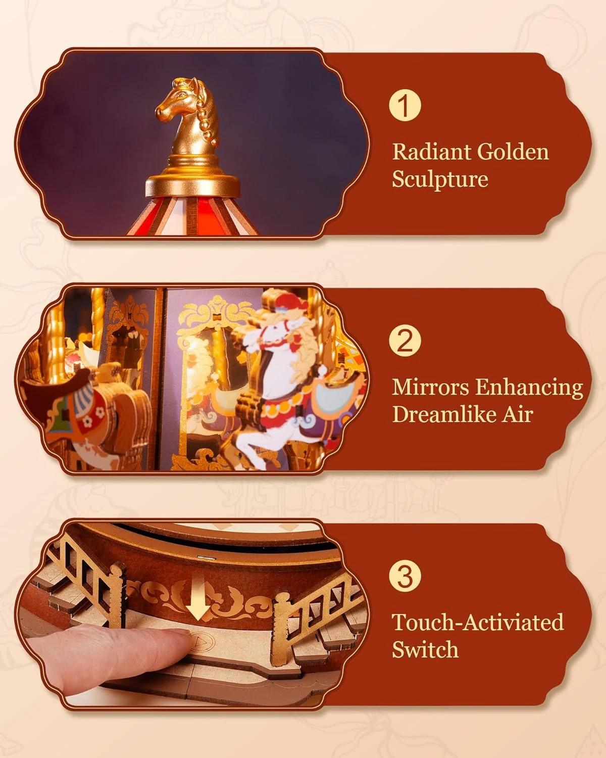 Wooden Carousel Music Box – 3D DIY Puzzle with Lights - Image 4
