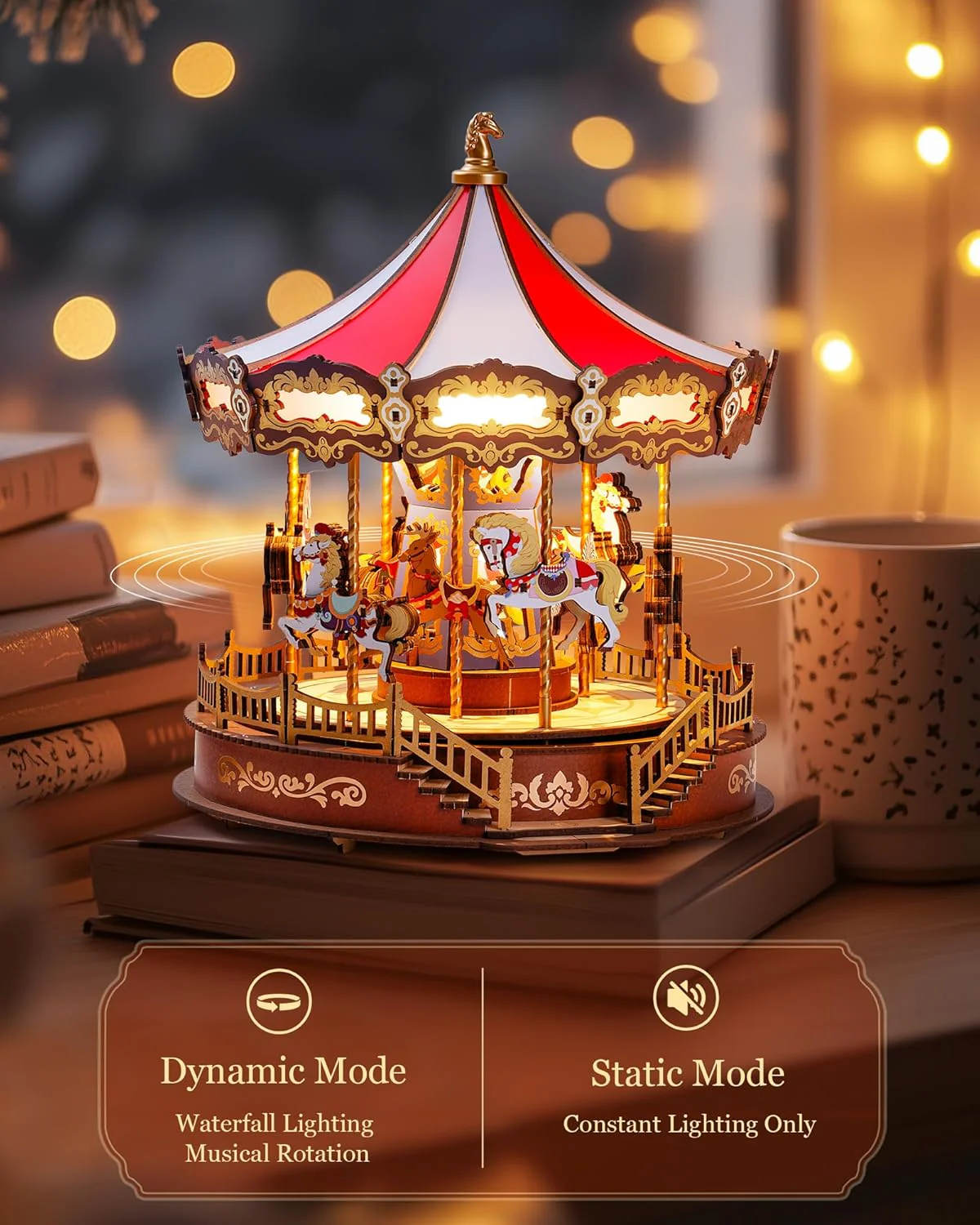 Wooden Carousel Music Box – 3D DIY Puzzle with Lights - Image 7