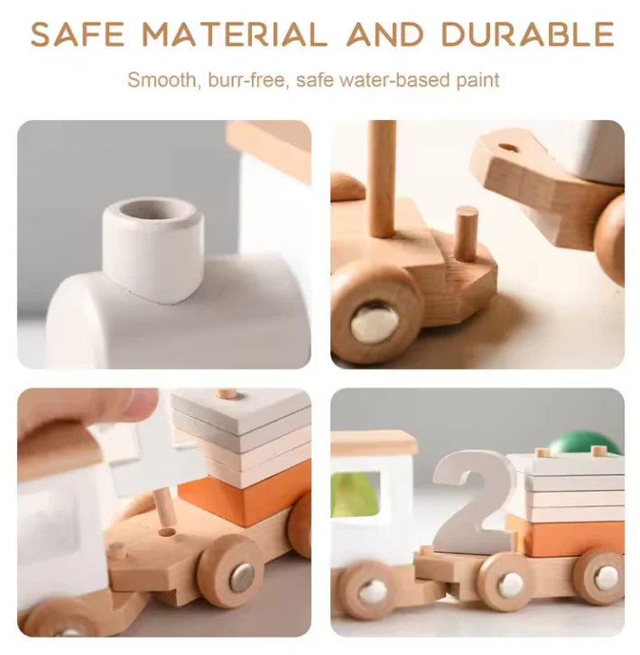 Wooden Train Birthday Toy – Montessori Educational Pull-Along Toy with Numbers & Blocks for Toddlers - Image 3