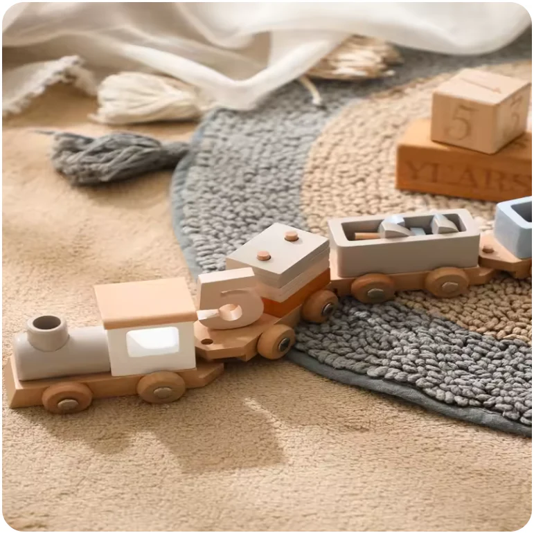 Wooden Train Birthday Toy – Montessori Educational Pull-Along Toy with Numbers & Blocks for Toddlers - Image 6