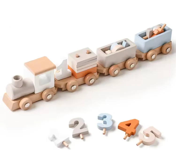 Wooden Train Birthday Toy – Montessori Educational Pull-Along Toy with Numbers & Blocks for Toddlers - Image 7